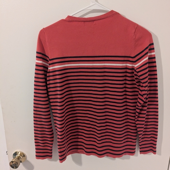 L.L. Bean Pink and Navy stripe Cardigan Sweater Buttons Size XS - Picture 3 of 3